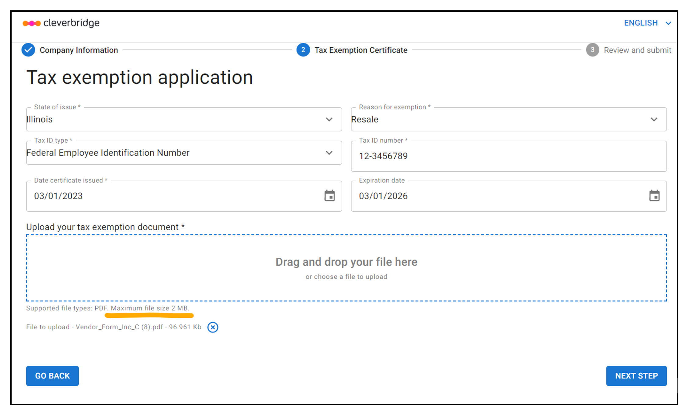How do I fill out my online taxexempt application? cleverbridge Help
